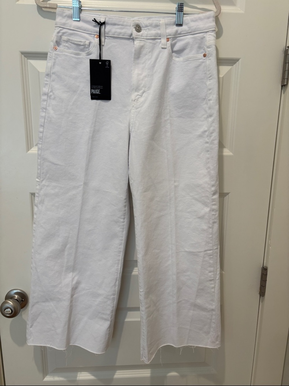 PAIGE White High-Rise Wide-Leg Jeans with Tag Detail 30P - Picture 3 of 10